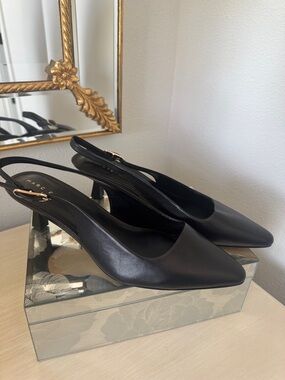 Marc Fisher Black Leather Slingback Mules
